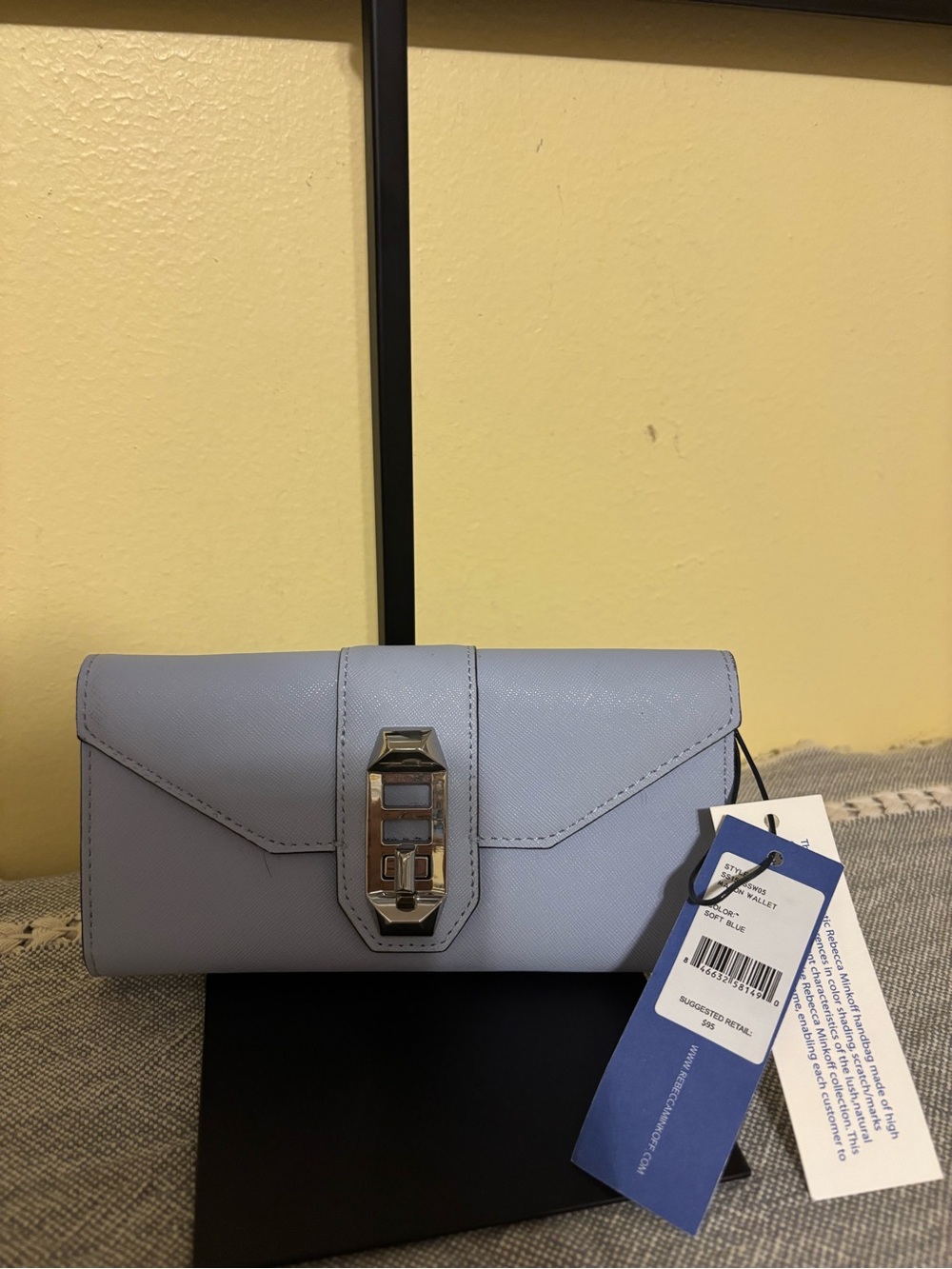 Rebecca Minkoff Light Blue Envelope Wallet with Silver Hardware